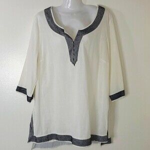 White & Navy blue tunic plus size 18 / 20 Cotton Boho Top Classic Casual